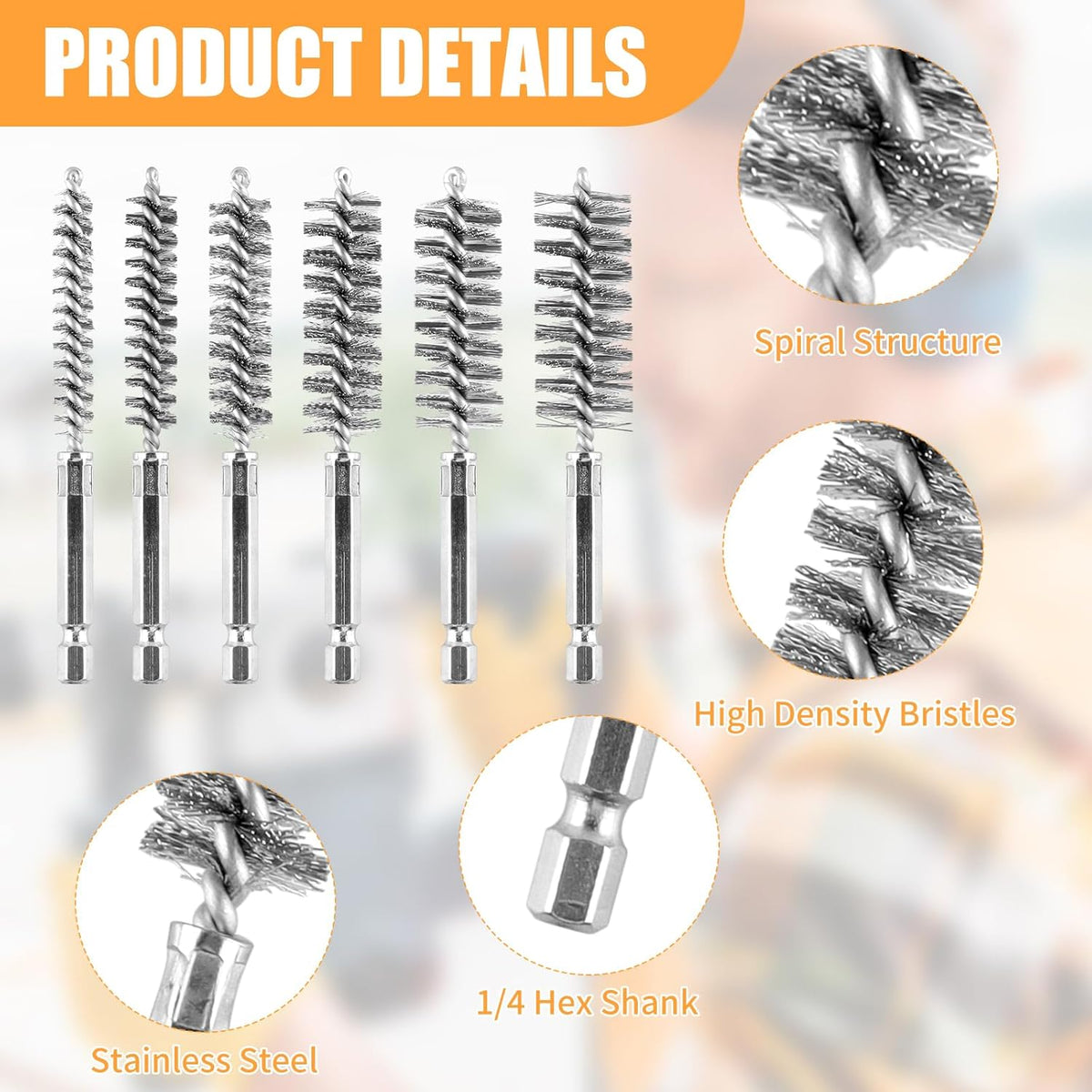 12 Pieces Wire Brush Drill Bore Cleaning Brush Set,with 1/4 Inch Hex Shank Stainless Steel Wire