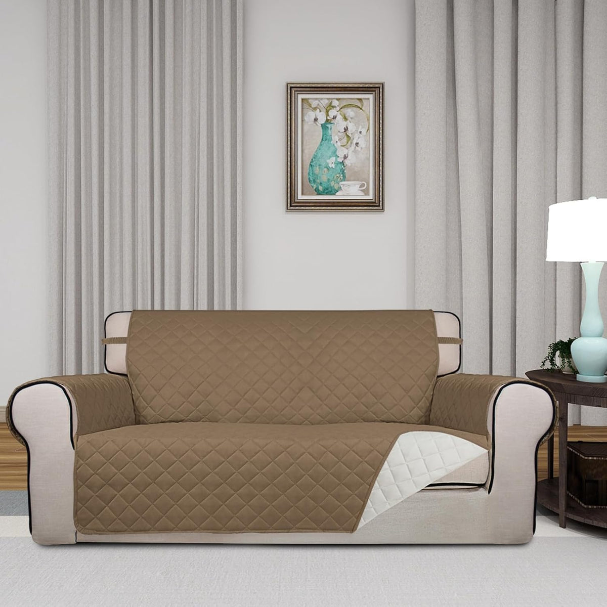 PureFit Reversible Quilted Sofa Cover, Water Resistant Slipcover Furniture Protector, Washable