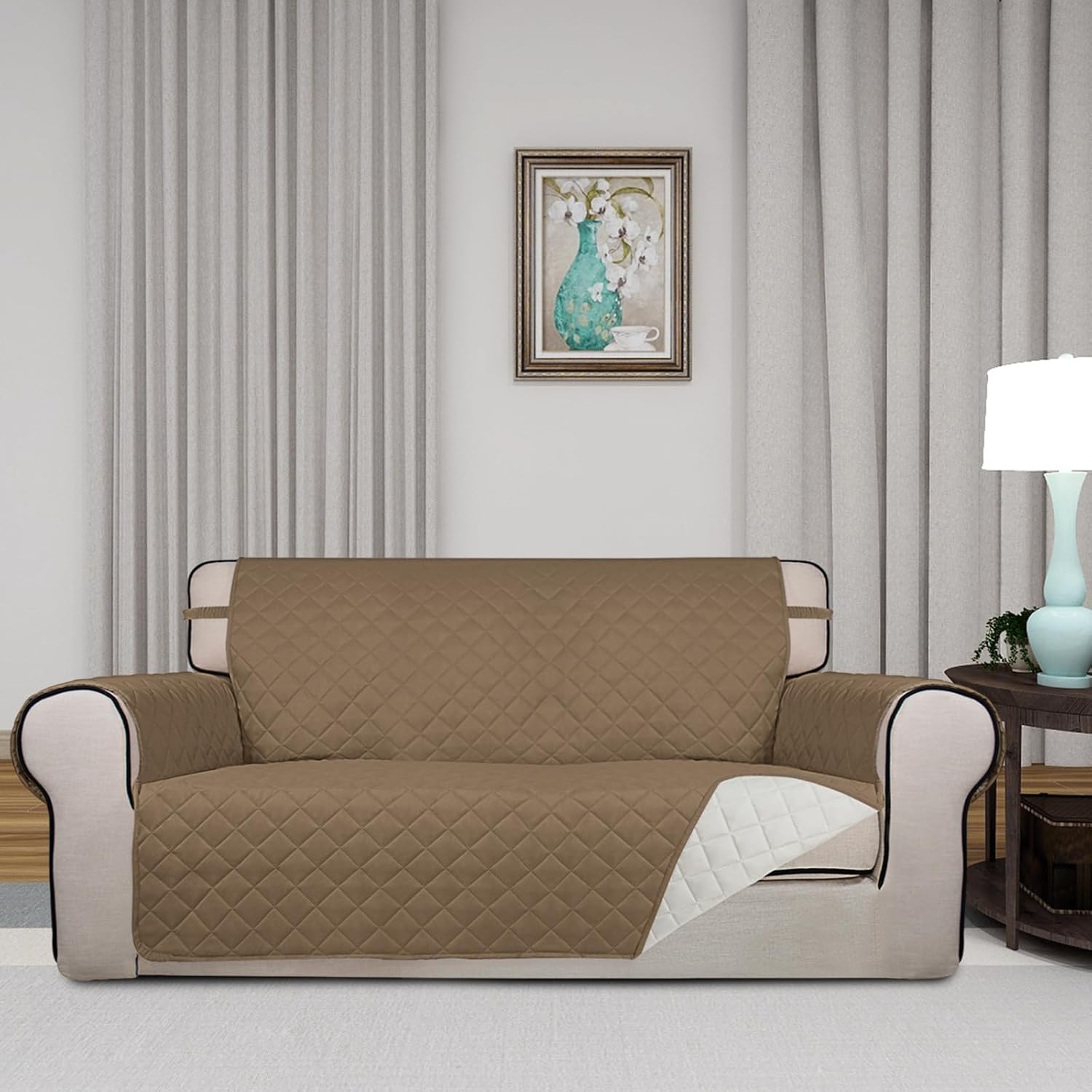 PureFit Reversible Quilted Sofa Cover, Water Resistant Slipcover Furniture Protector, Washable