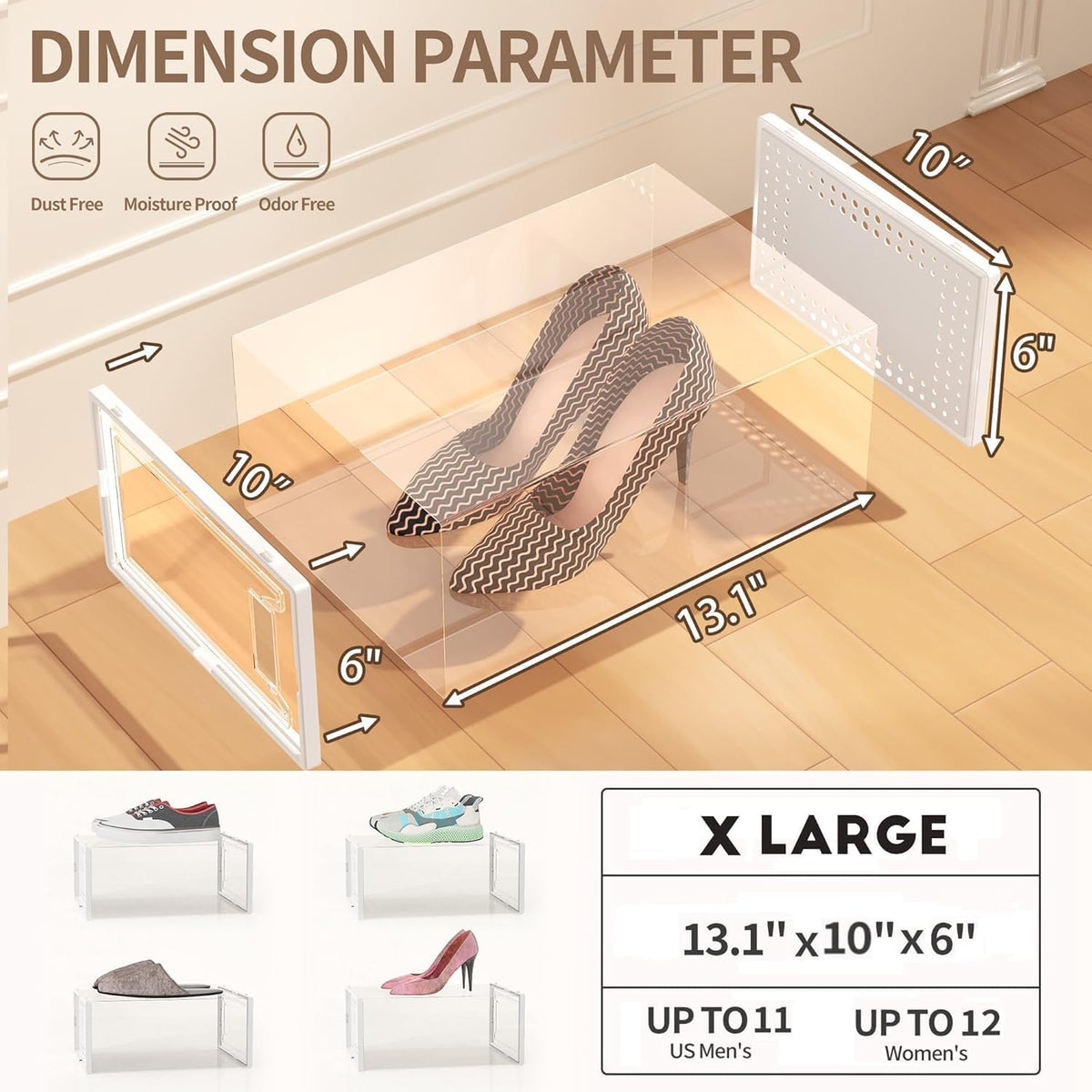 Secret Space 12 Pack X Large Shoe Organizer Storage Boxes for Closet, Modular Space Saving Shoe