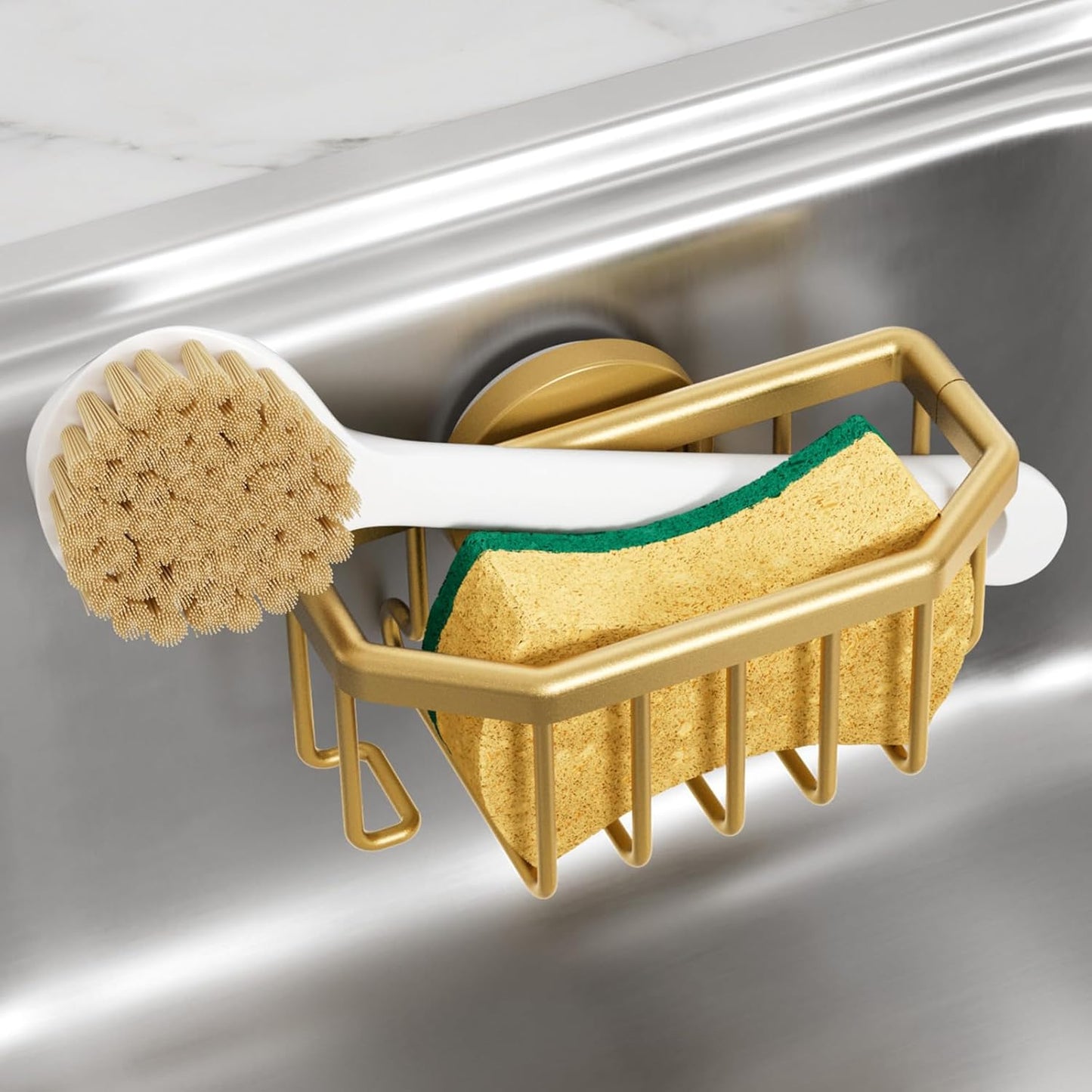 TAILI Sponge Holder for Kitchen Sink with Strong Suction Cup, Rustproof Aluminum Sink Caddy for