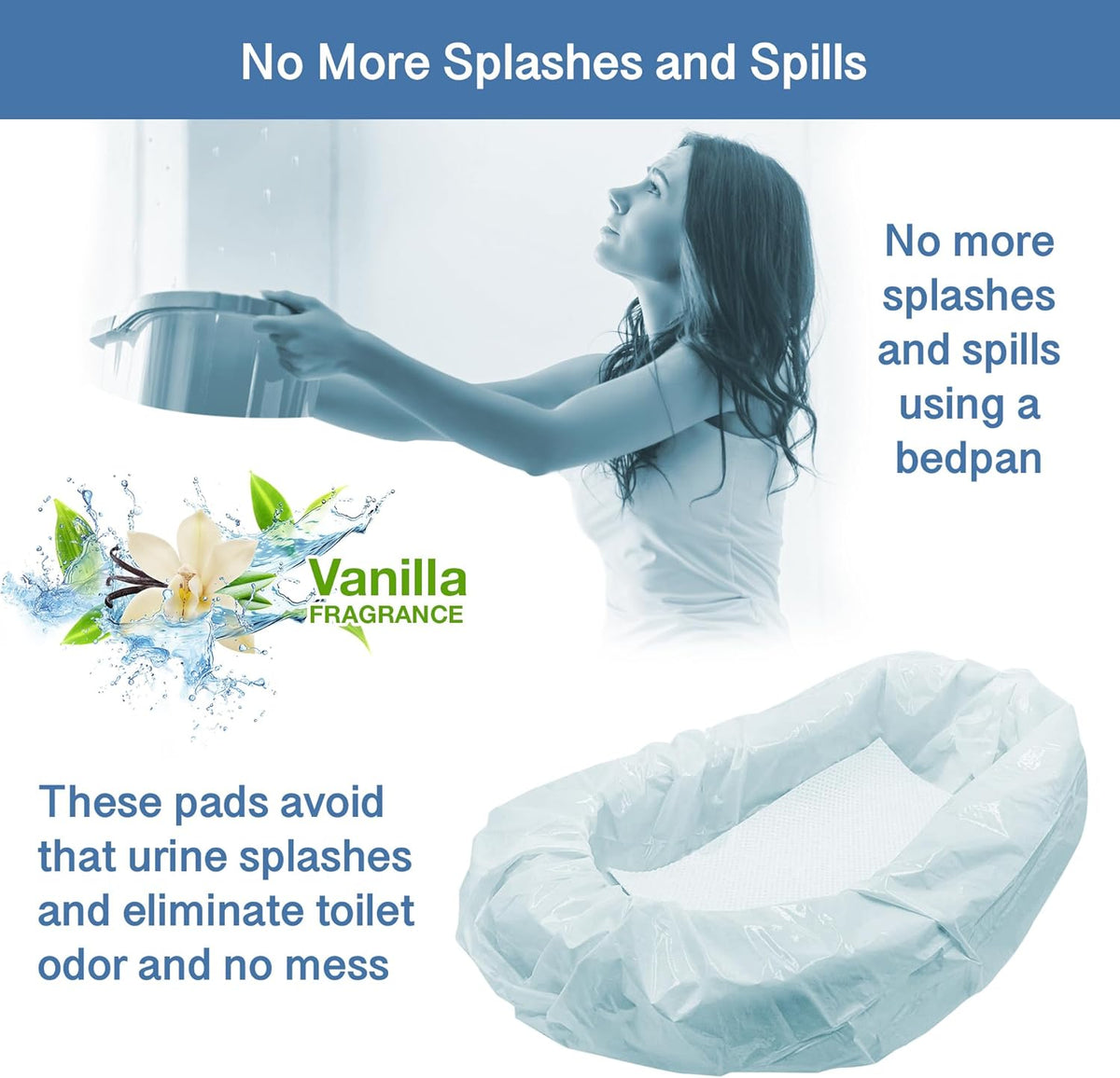Commode Absorbent Pads for Bedside Commode Liners - 100 Vanilla Scented Pads for Portable Toilet