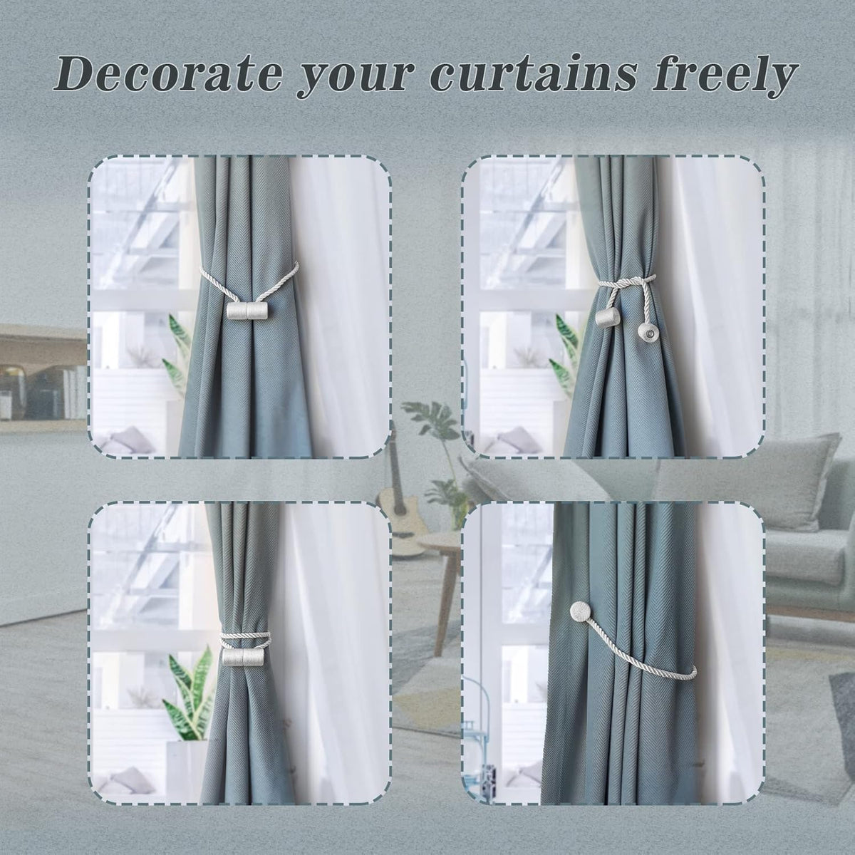 Hion Magnetic Curtain Tiebacks White 6 Pack, Curtain Tiebacks Buckles Holdbacks Holders Hooks Clip
