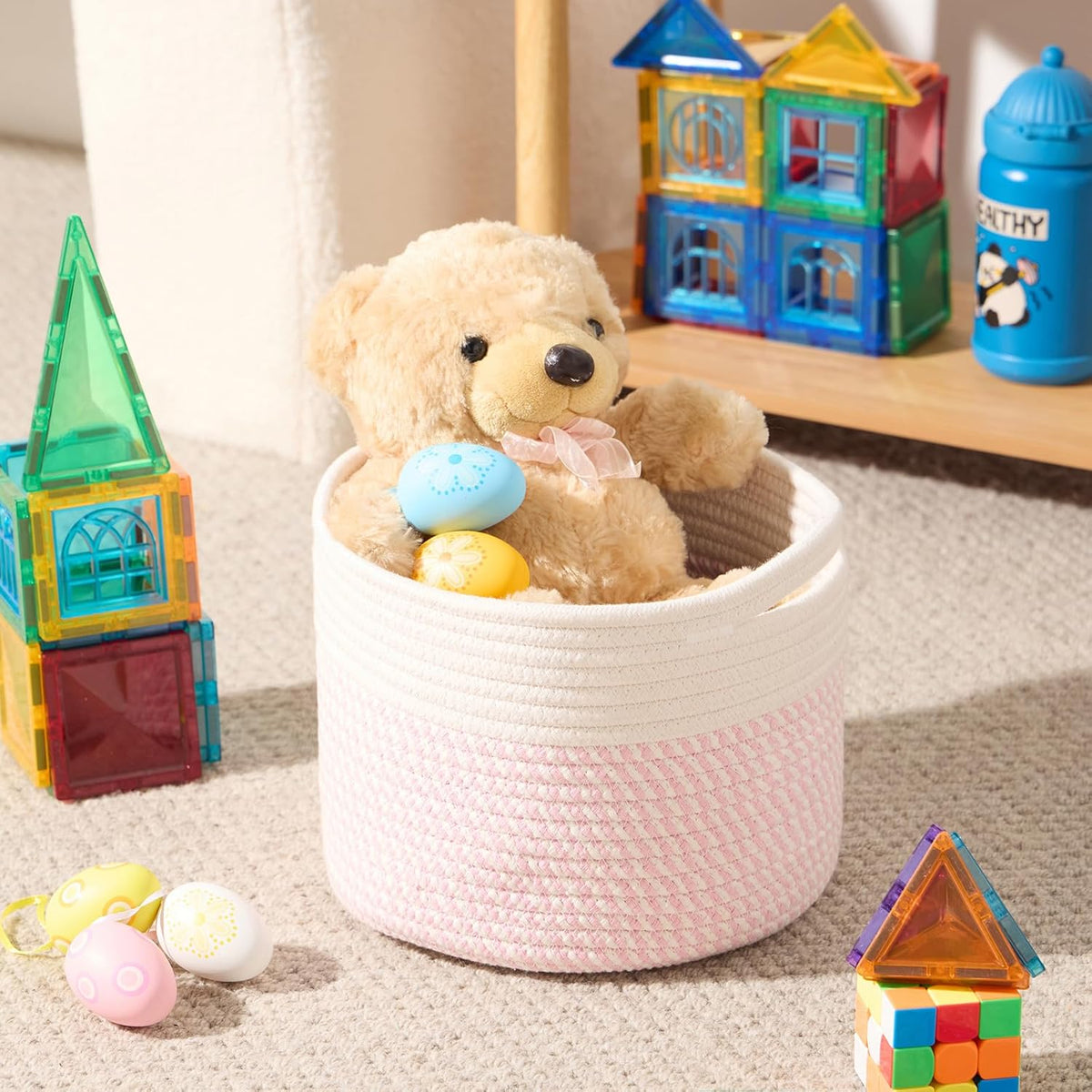 Small Basket for Organizing | Cube Shelf Closet Storage Baskets | 9.7×9.7×7.1” | Woven Rope Gift