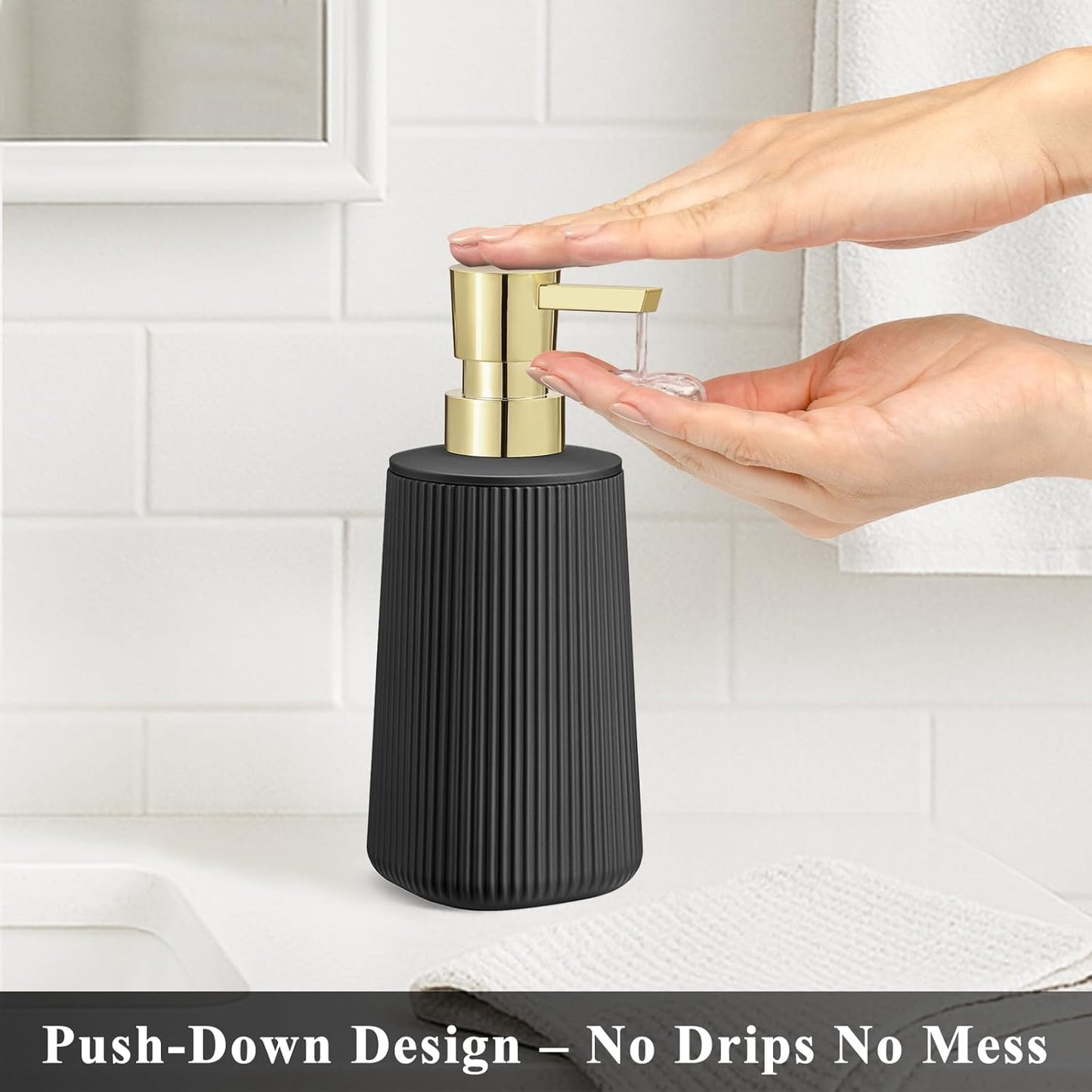 Black and Gold 2 Pack Hand Soap Dispensers with No Rust Pump for Bathroom and Kitchen Countertops
