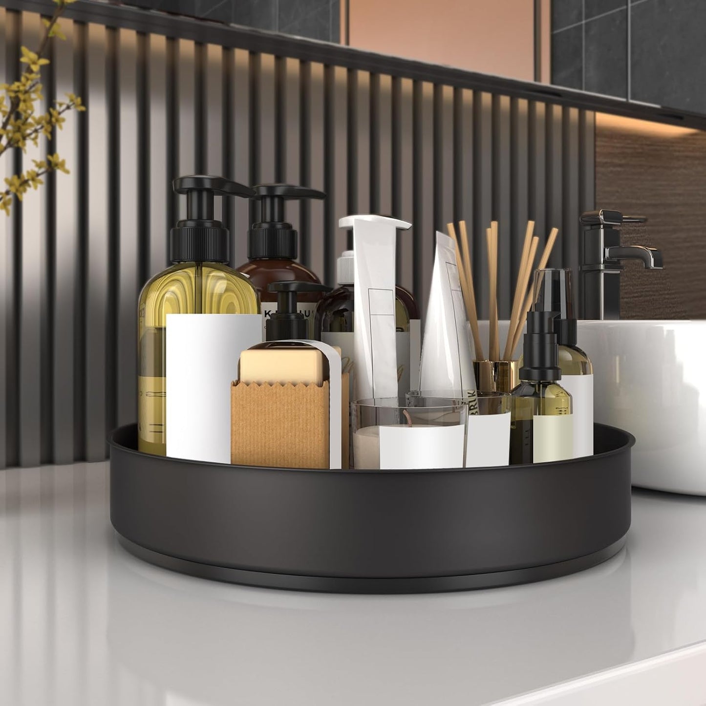 VAEHOLD Lazy Susan Stainless Steel Black Spice Rack Turntable for Pantry Cabinet - Decorative Trays