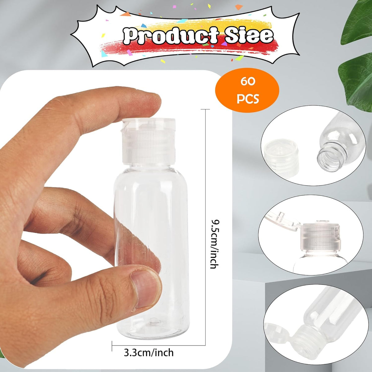 60 Pack 1.7oz/50ml Travel Empty Bottles with Flip Cap Plastic Empty Hand Sanitizer Bottles Travel