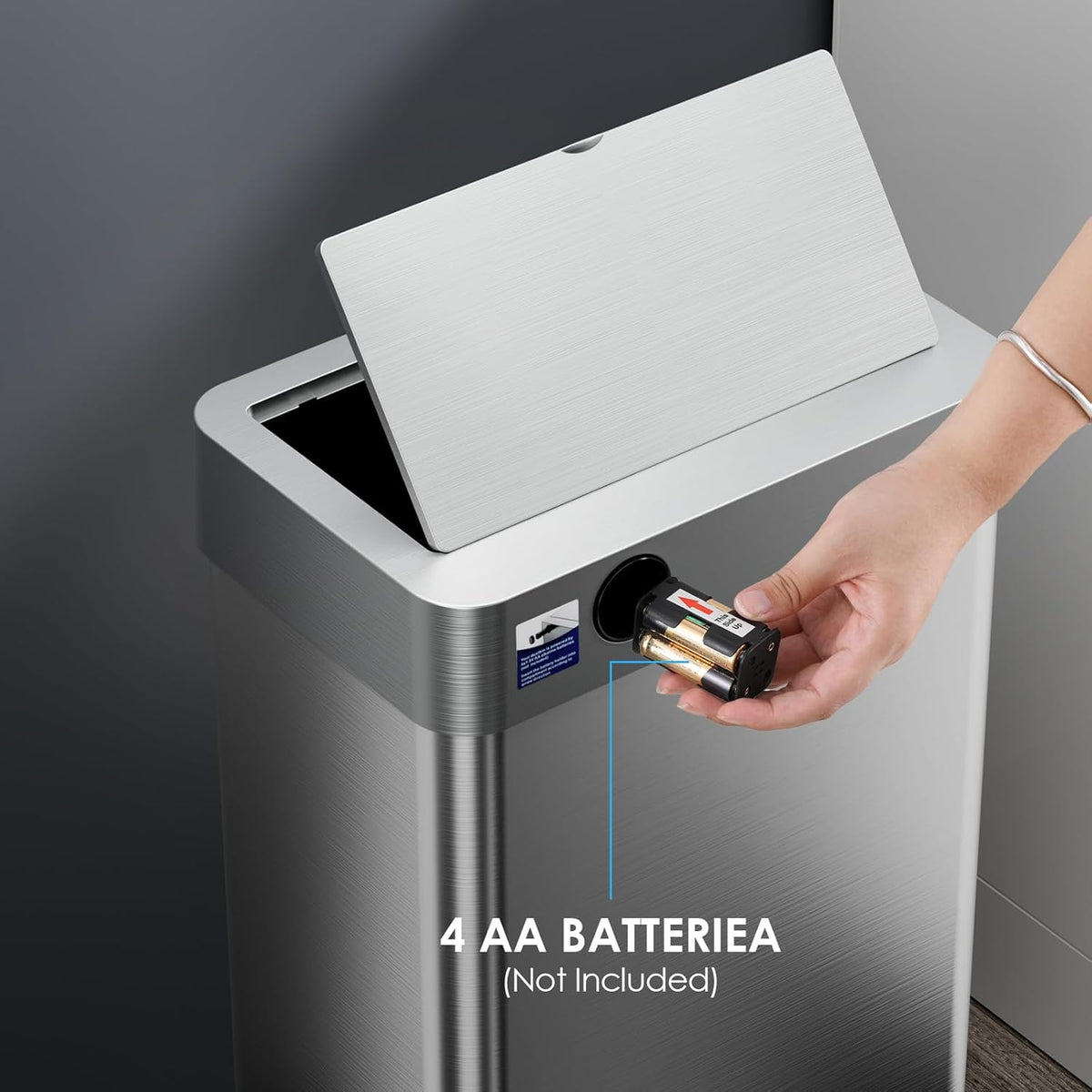 TLSUNNY 16 Gallon Motion Sensor Trash Can,Touchless Automatic Garbage Can,Brushed Stainless Steel