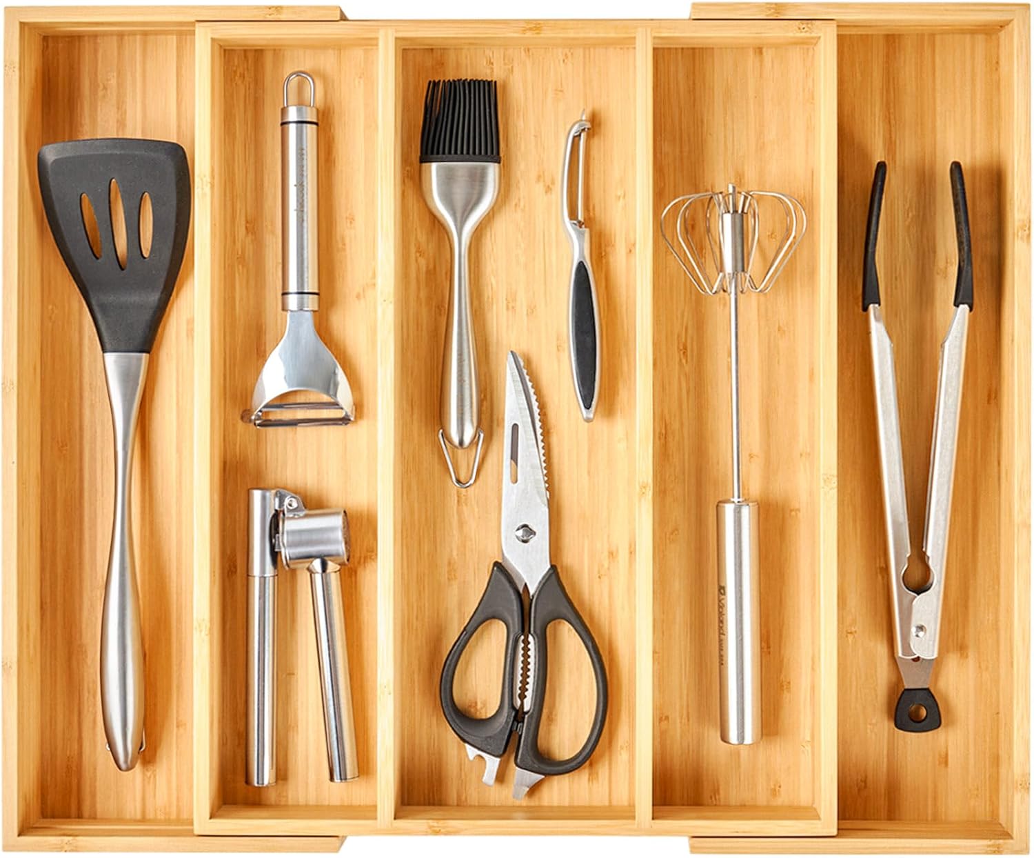 Umilife Expandable Kitchen Drawer Organizer, 2.5" High Bamboo Utensils Silverware Tray, Adjustable