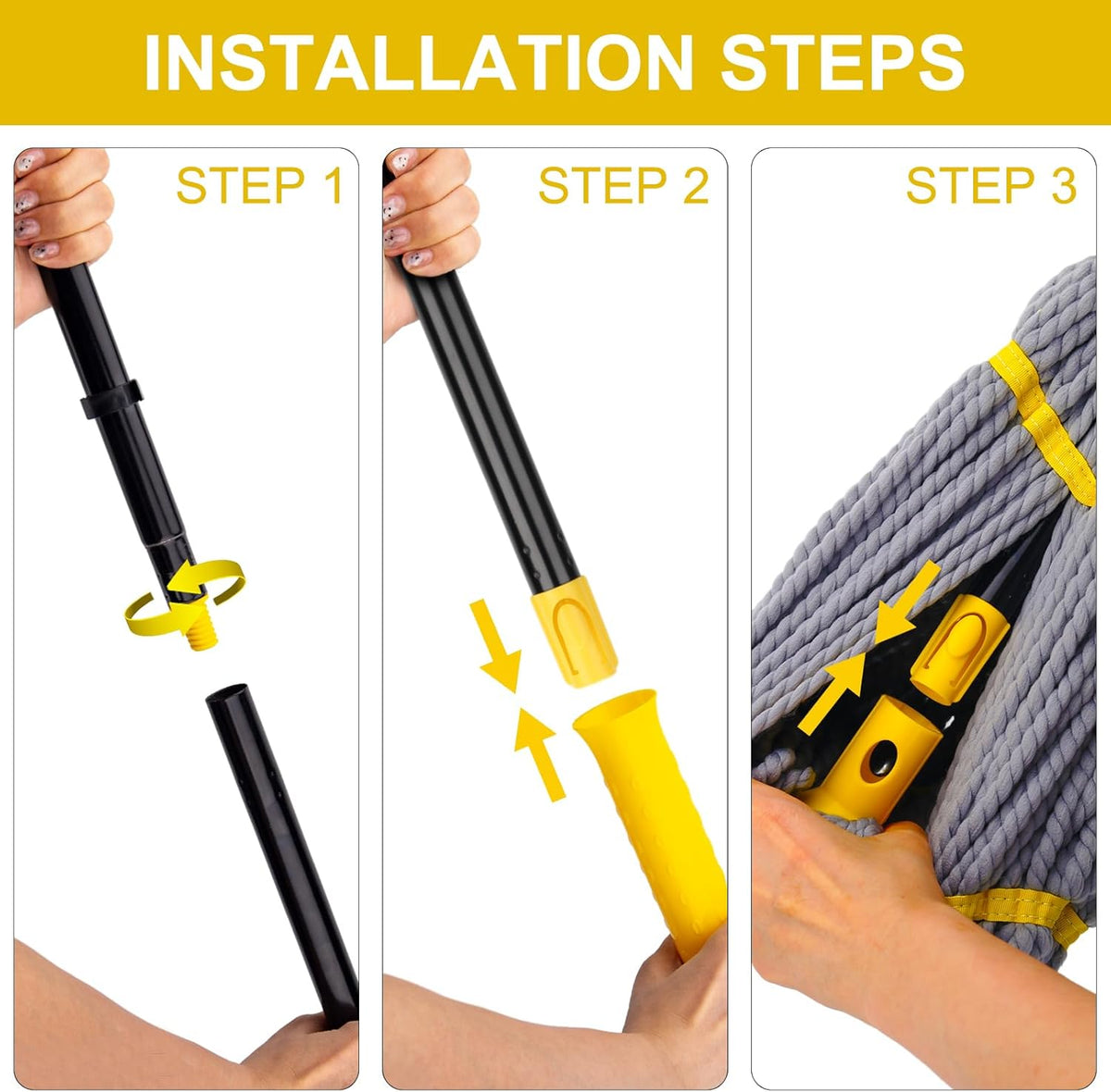 Self Wringing Twist Mop, Wet Mop for Floor Cleaning with 57 " Long Handle, Heavy Duty Floor Mop for