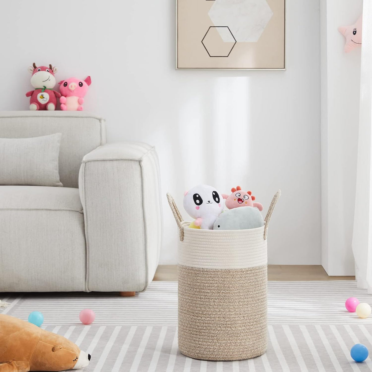 VIPOSCO Tall Laundry Hamper, Woven Rope Storage Basket for Blanket, Toys, Dirty Clothes in Living