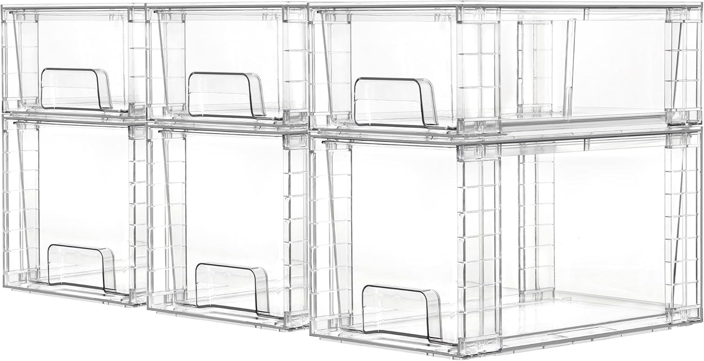 Vtopmart 6 Pack Clear Stackable Storage Drawers,Easy to Assemble Bathroom Organizers and Storage