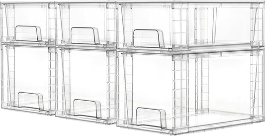 Vtopmart 6 Pack Clear Stackable Storage Drawers,Easy to Assemble Bathroom Organizers and Storage