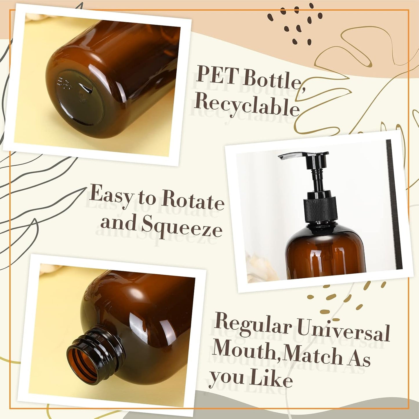 Tessco for you 12 Pack Amber Soap Dispenser Empty Plastic Pump Bottles Dispenser Refillable Shampoo