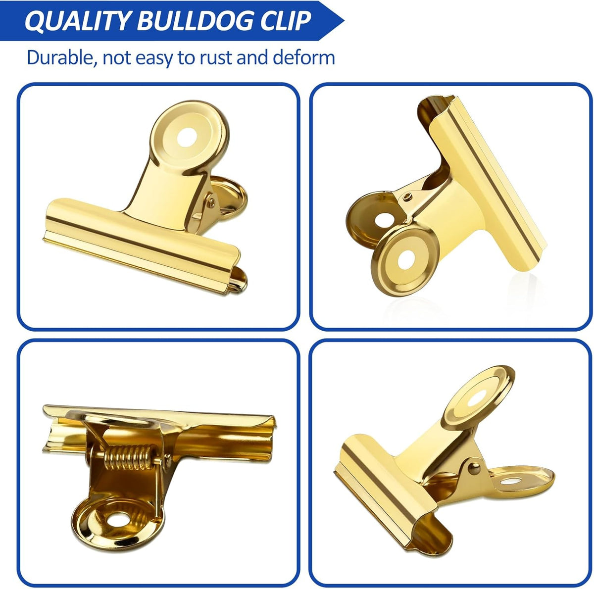 10 Pack Large Metal Hinge Clips 2.5 Inches Bull Hinge Paper Clips Gold Bulldog Clips for Crafts