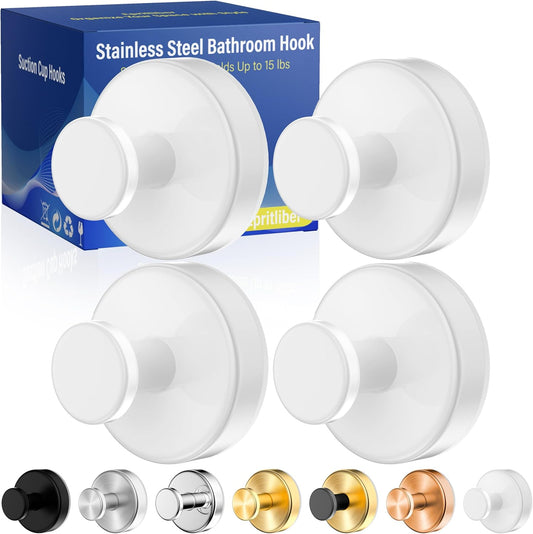 Suction Cup Hooks for Shower,Removable No Drill Towel Hooks,Upgraded 15 lbs Strong Suction hooks