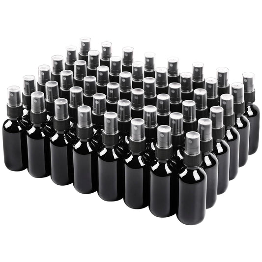 Black Glass Small Spray Bottle 2 oz 48 Packs,Fine Mist Sprayer Small Clear Bottles,Refillable