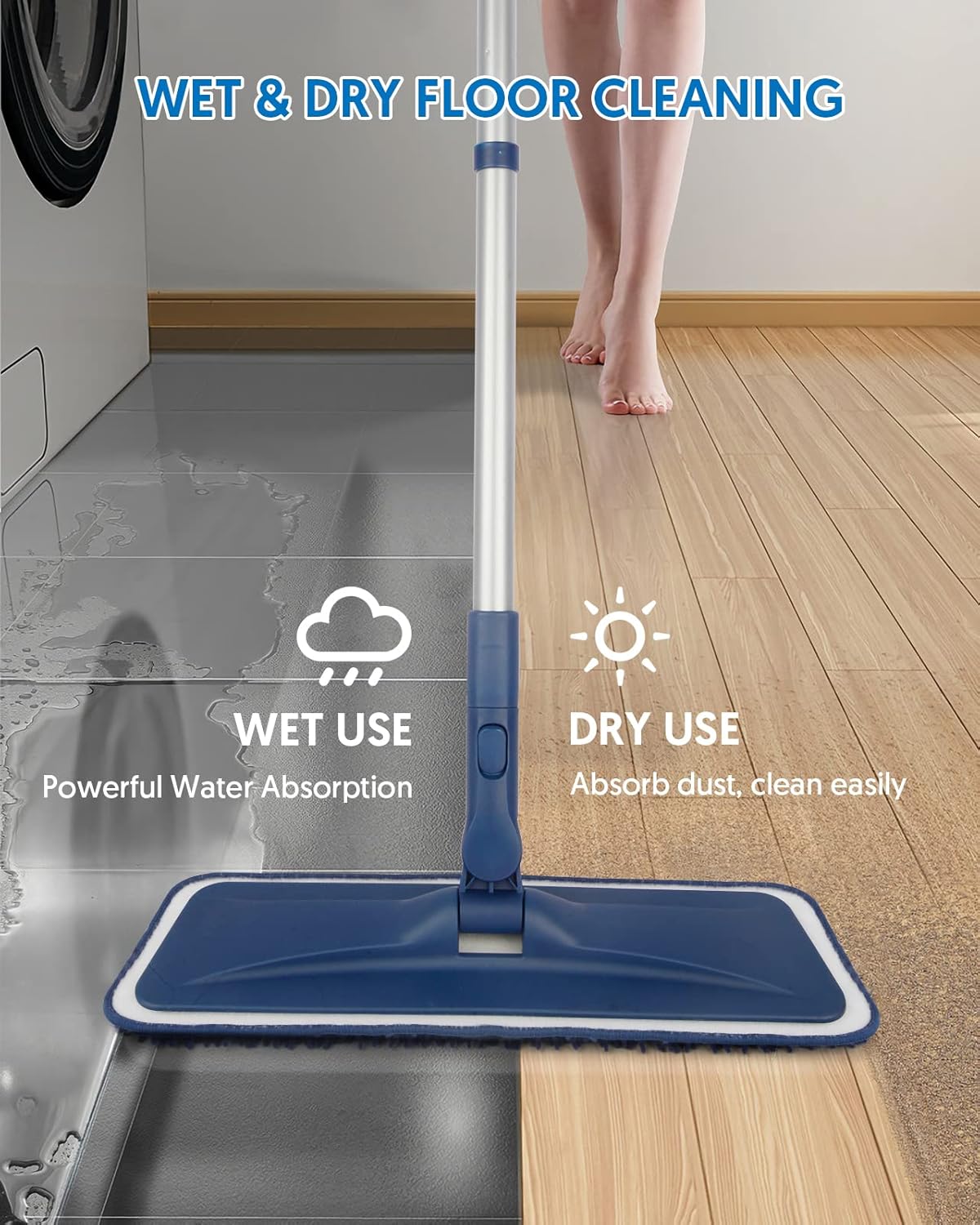 Microfiber Mops for Floor Cleaning - BPAWA Flat Floor Mop Wet Dry Use for Hardwood Floors Laminate