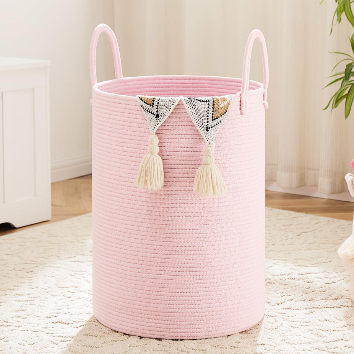 Laundry Basket,Woven Cotton Rope Laundry Hamper,60L for Decorative Storage of Dirty Clothes,Toys