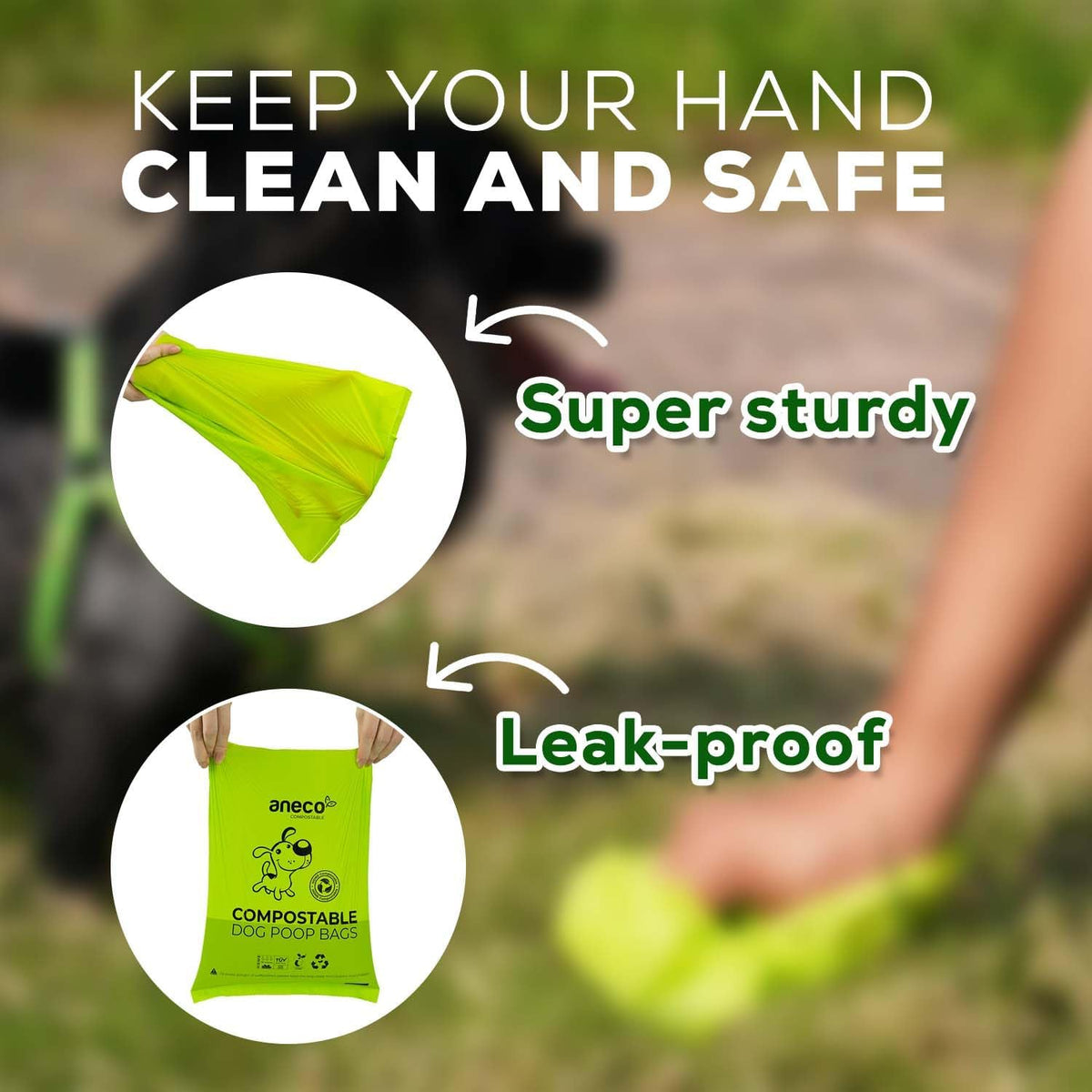 ANECO 100% Certified Home Compostable Dog Poop Bags (135 Count/9 Rolls), Large Poop Bags for Dogs &