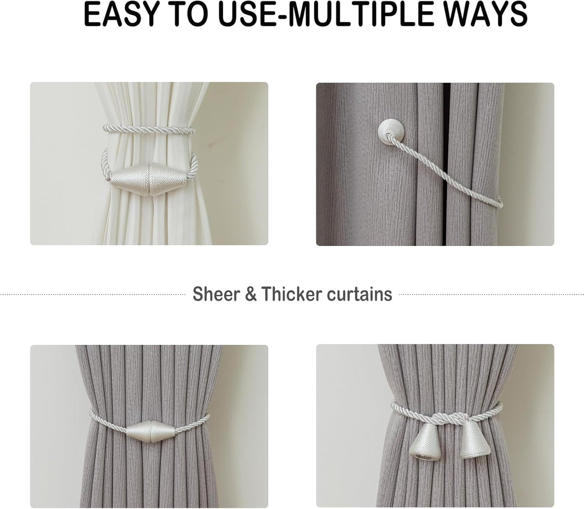 Magnetic Curtain Tiebacks 2 Pack Outdoor Rope Curtain Tie Backs Decorative Window Treatment