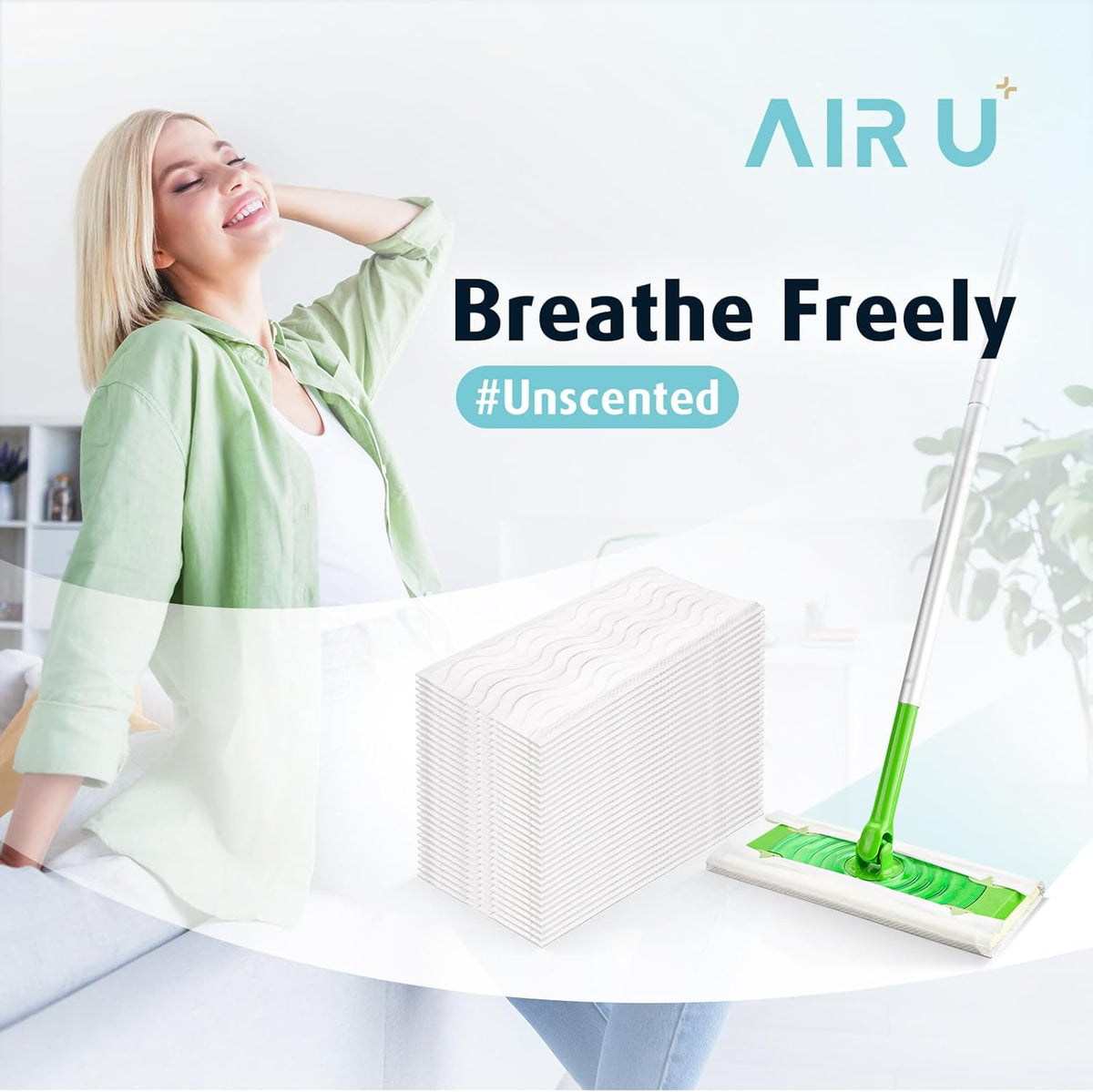 AIR U+ Wet Pads Refill for Swiffer Sweeper Wet Mopping Cloth, Unscented Disposable Floor Cleaning