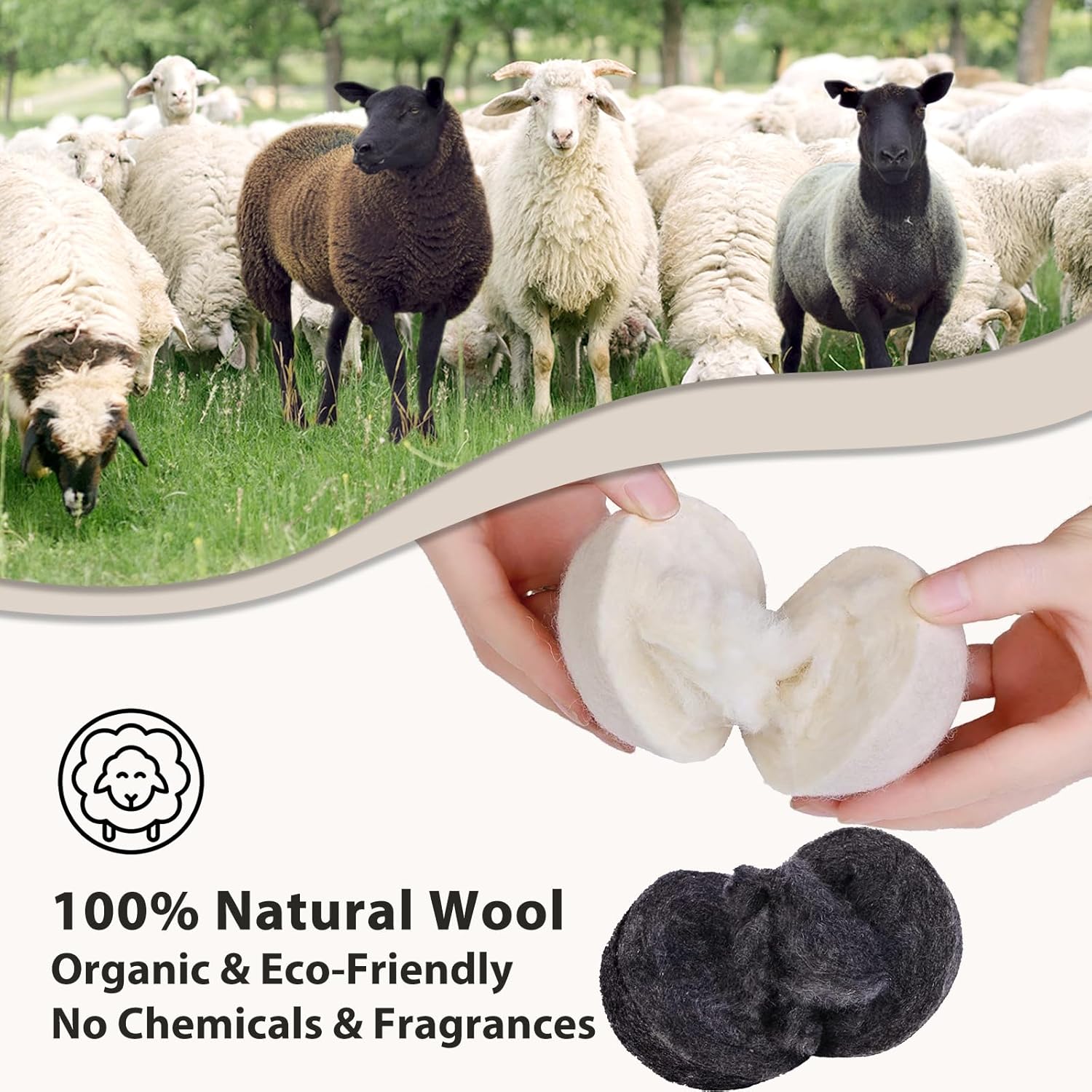 Daily Treasures 2.75"Wool Dryer Balls 12 Pack-Organic Wool Laundry Balls for Dryer,Natural Fabric
