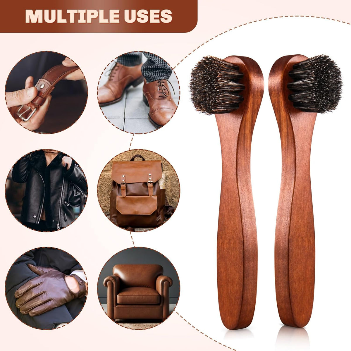 2 Pcs Horsehair Shine Shoes Brush Kit Polish Dauber Applicators Cleaning Leather Shoes Boots Care