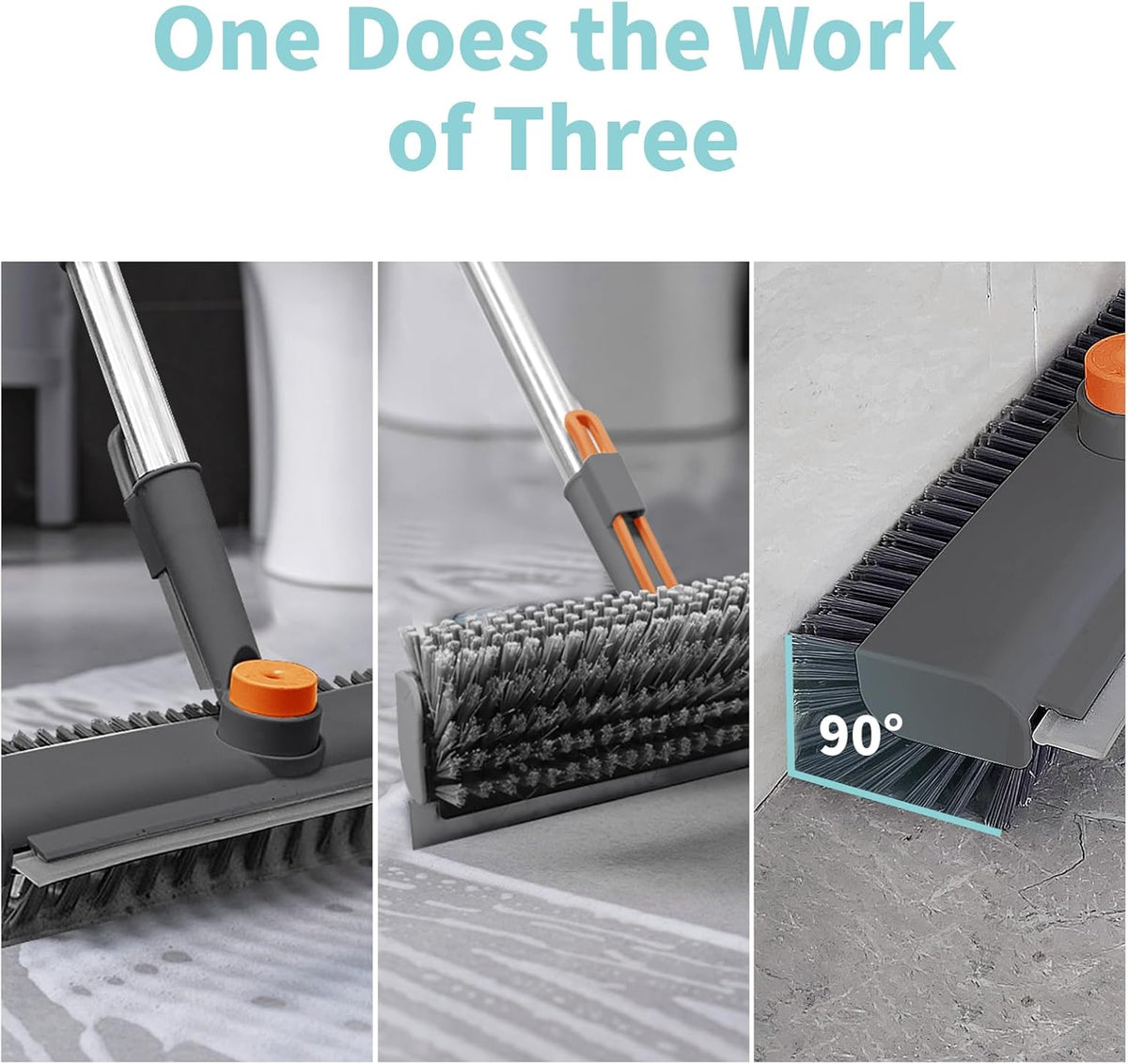 Floor Scrub Brush with Long Handle, 3 in 1 Scrape and Heavy-Duty Stiff Bristle Scrubber Brush for