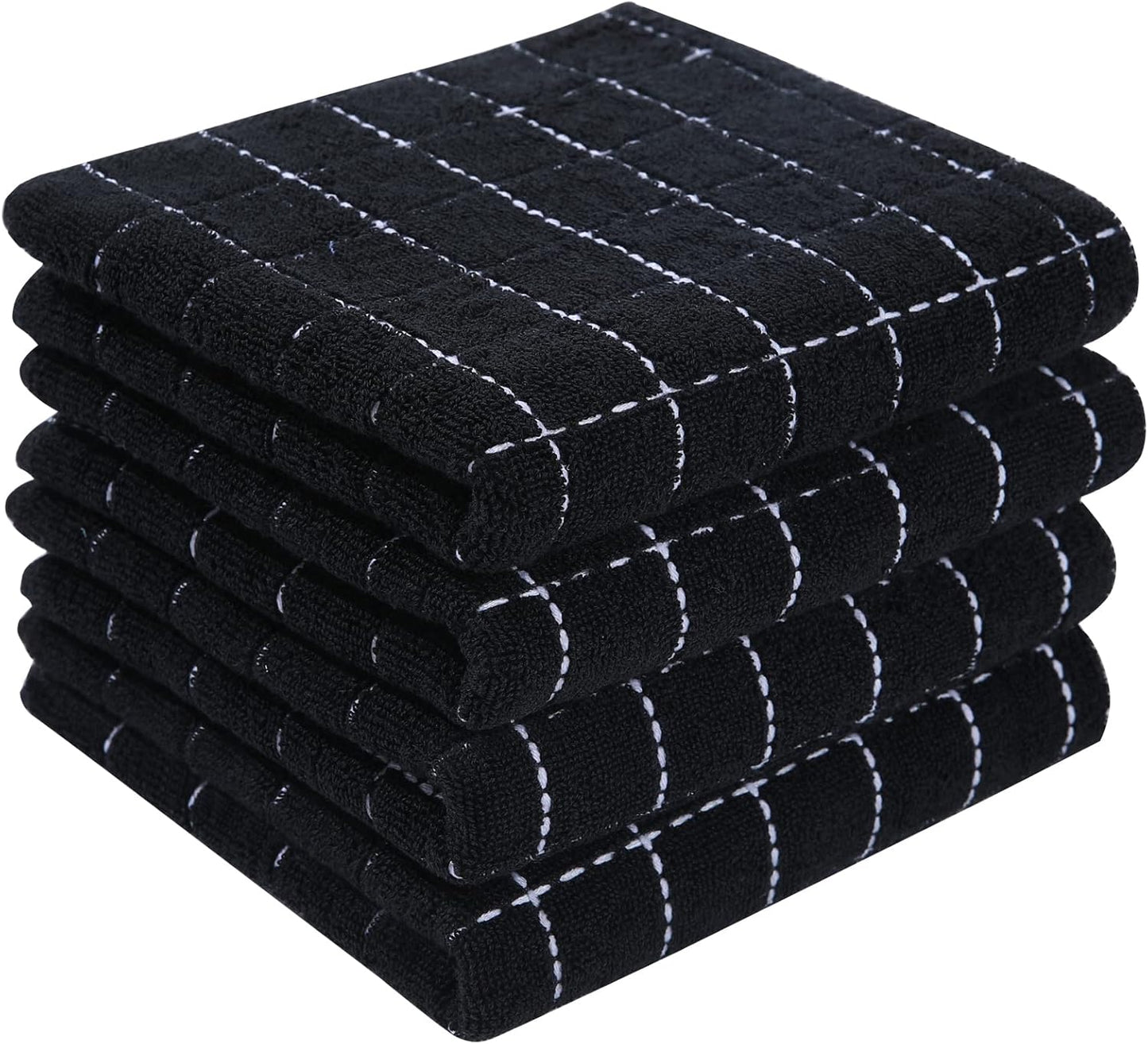 Homaxy 100% Cotton Terry Kitchen Towels(Black, 13 x 28 inches), Checkered Designed, Soft and Super