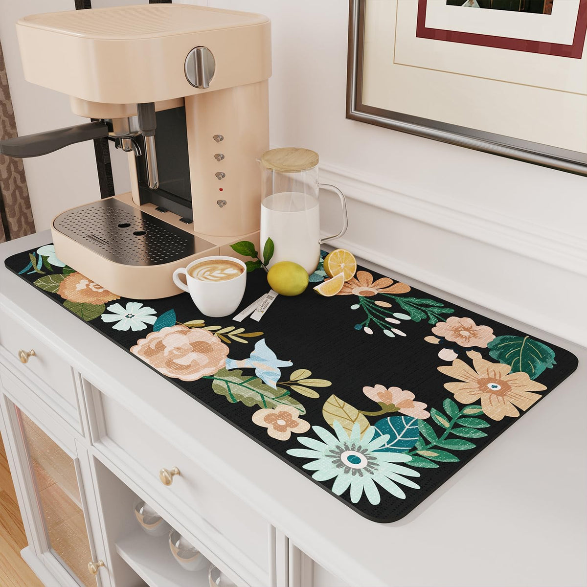 AMOAMI Coffee Mat Hide Stain Rubber Backed Absorbent Dish Drying Mat for Kitchen Counter - Fits