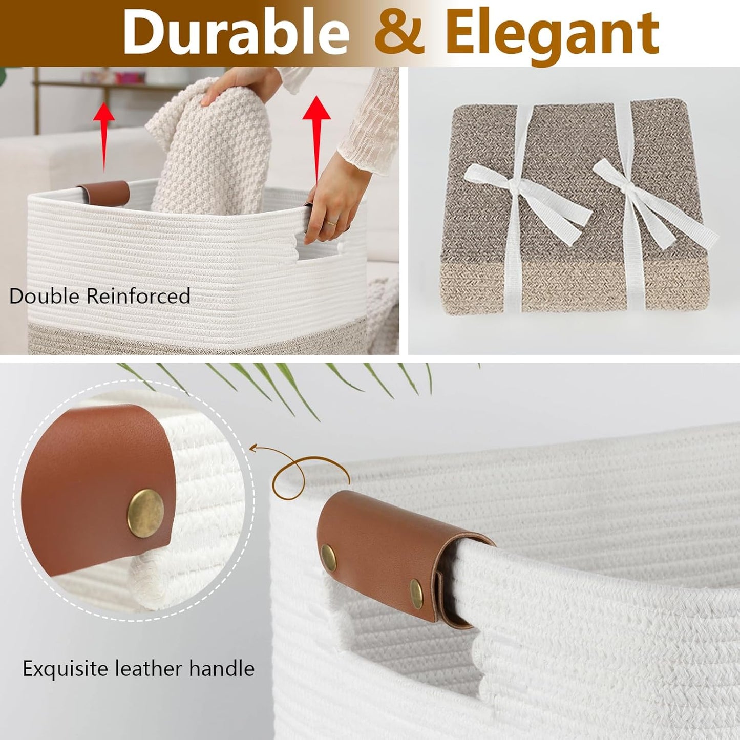 Laundry Hamper 96L Extra Large Laundry Basket, Woven Blanket Basket, Cotton Woven Storage Hamper