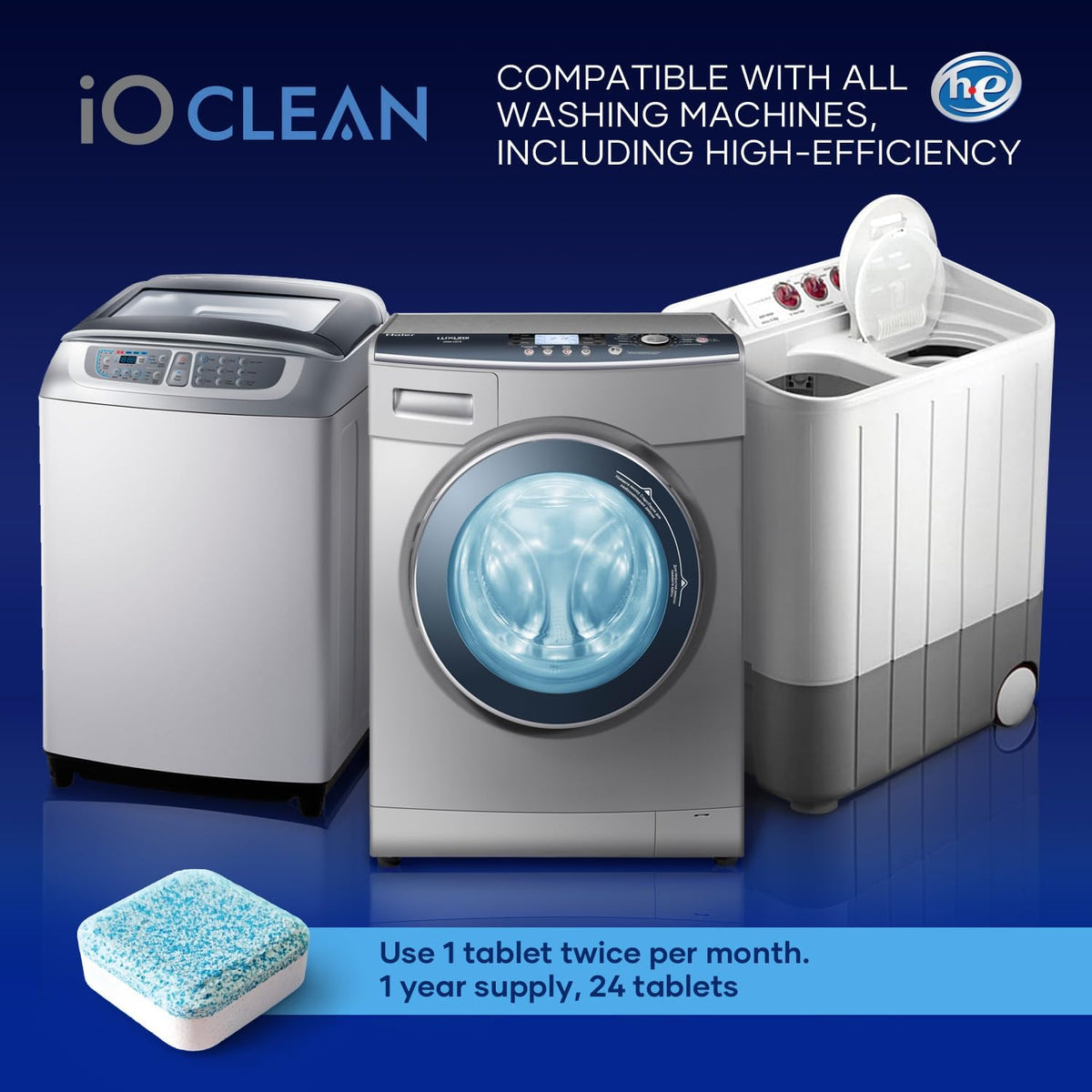 Washing Machine Cleaner and Descaler Tablets 24 Pcs - Deep Clean and Descaling for HE Front and Top
