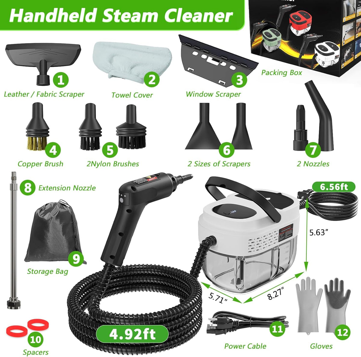 Handheld Steam Cleaner, 2500W High Pressure Steamer for Cleaning, Portable Steam Cleaner with 1.6L