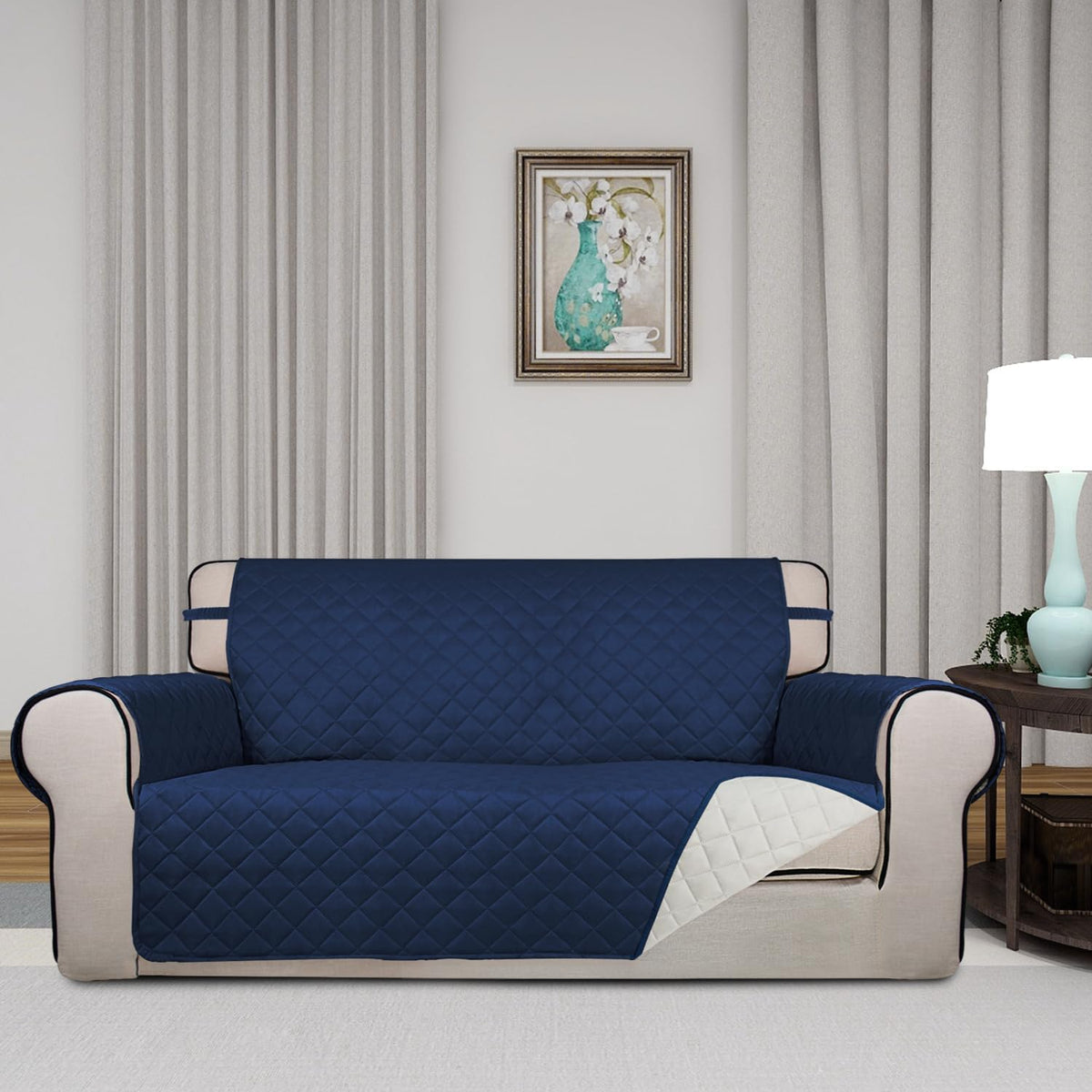 PureFit Reversible Quilted Sofa Cover, Water Resistant Slipcover Furniture Protector, Washable
