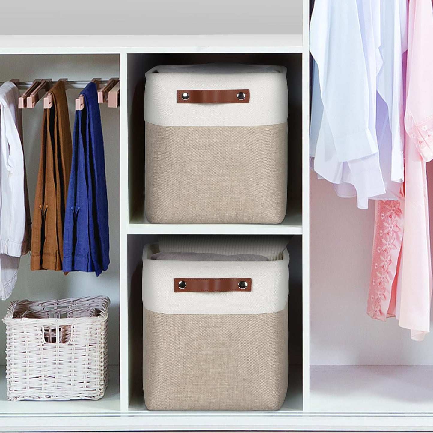 Univivi 4 PC Foldable Storage Baskets,10.5 inch Fabric Storage Bins for Shelf with Hard