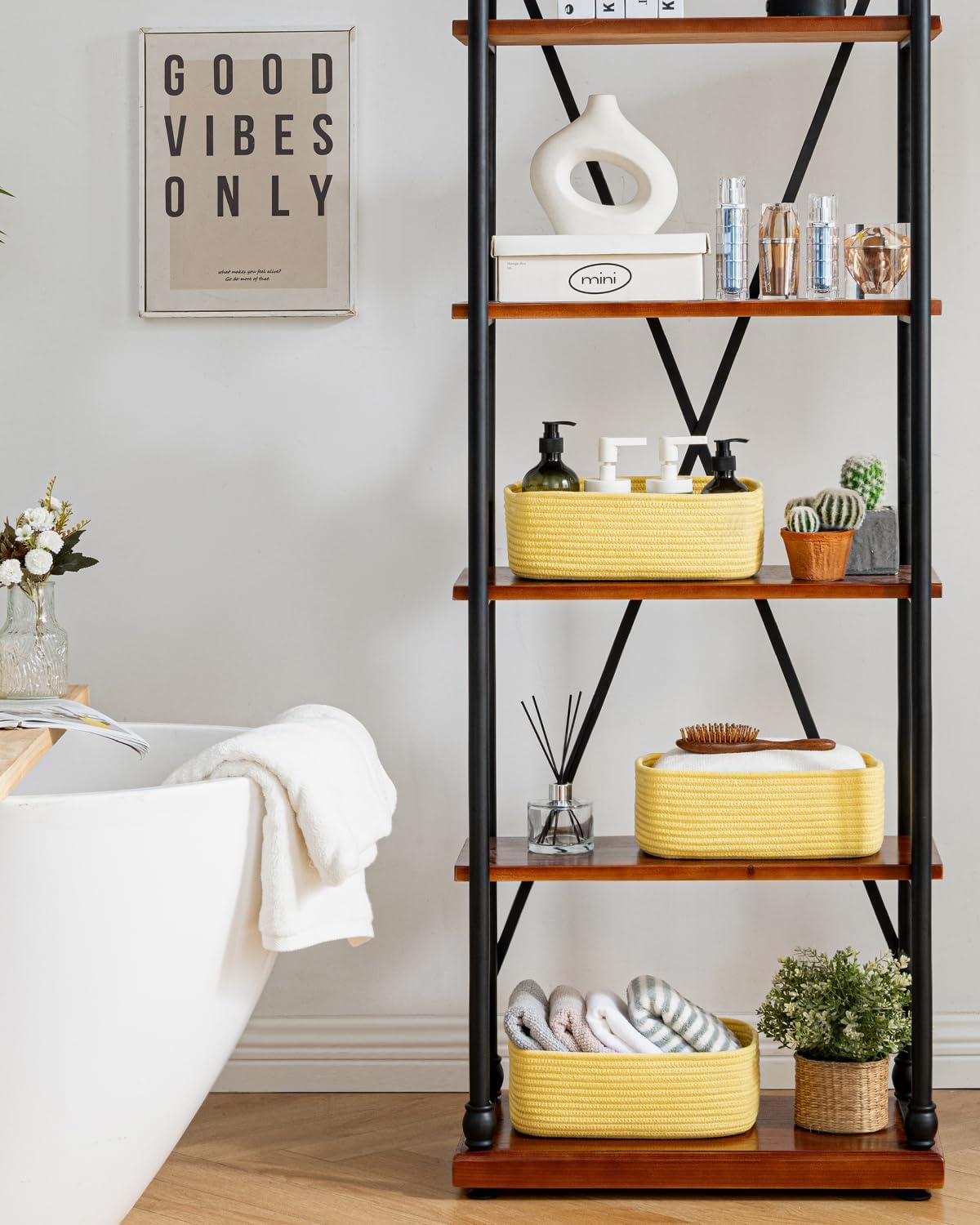Small Woven Basket, 12 x 8 x 4.5 Inches, Storage Basket for Organizing, Cute Small Rope Shelf