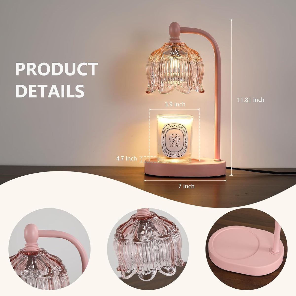 Pink Candle Warmer Lamp with Timer and Dimmer,Mother's Day Gifts for Mom/Wife, Melt Wax Warmer Lamp