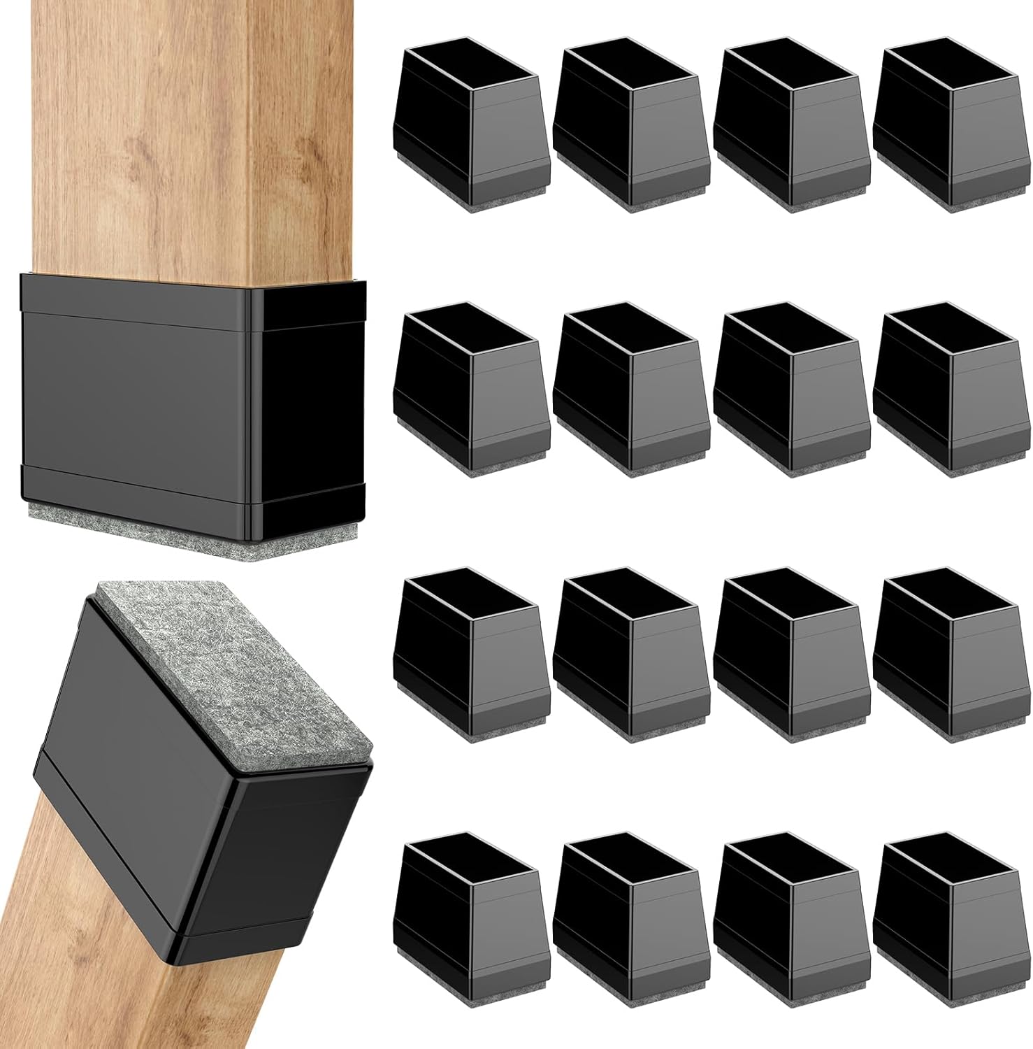 Rectangle Chair Leg Protectors for Hardwood Floors,16 PCS Silicone Covers to Protect Wood Tile