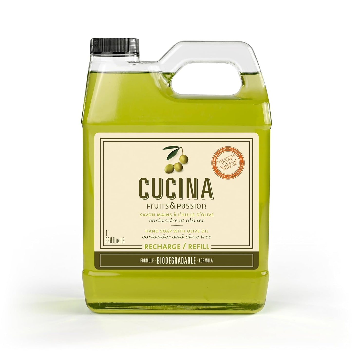 Cucina Fruits & Passion Hand Soap Refill – 1 Liter (33.8 oz) Coriander and Olive Tree – Purifying