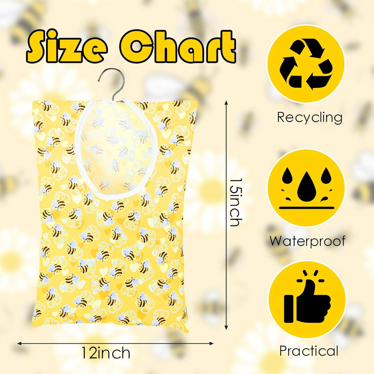 Bee Honeycomb Clothespin Holder - 2 Pcs Bee Clothes Pin Bags - 15 X 11 Inch - Clothes Hanging Bag