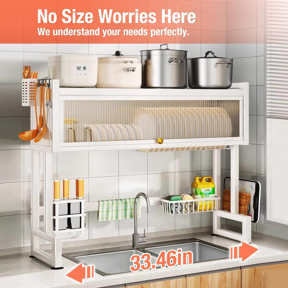Milkshake White 3 Tier Over Sink Dish Rack Drainer with Cover - Space-Saving Organized Drying Rack