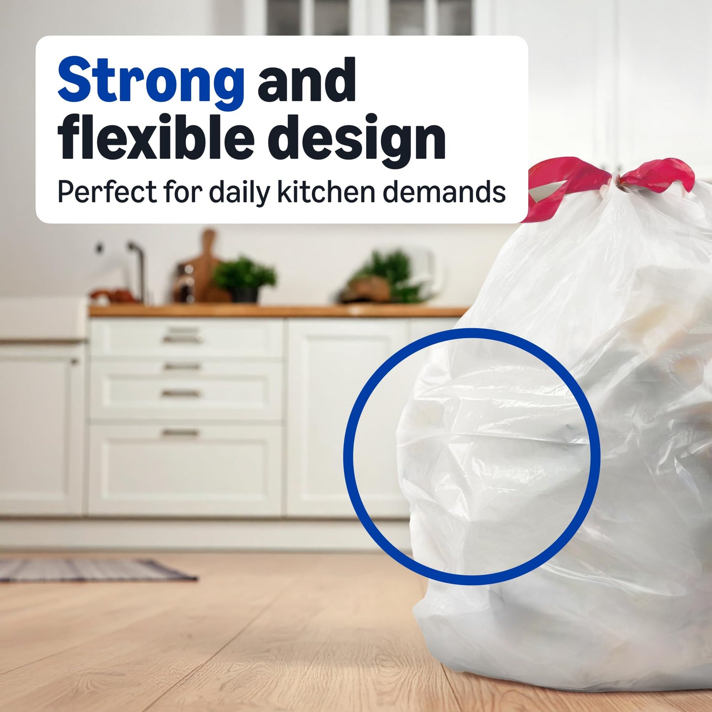 Amazon Basics Trash Bags, Tall Kitchen Drawstring, Unscented, 13 Gallon, 200 Count, Pack of 1