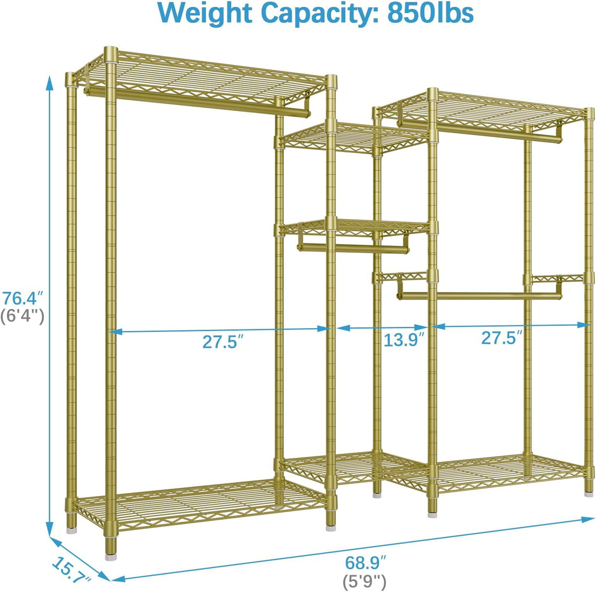 VIPEK Classic V6 Wire Garment Rack Heavy Duty Clothes Rack with 7 Adjustable Shelves & 4 Hanging