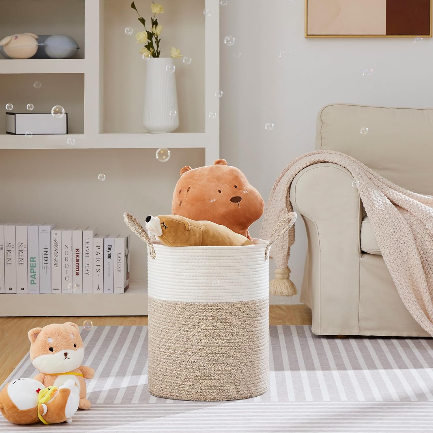 VIPOSCO Large Laundry Hamper, Tall Woven Rope Storage Basket for Blanket, Toys, Dirty Clothes in