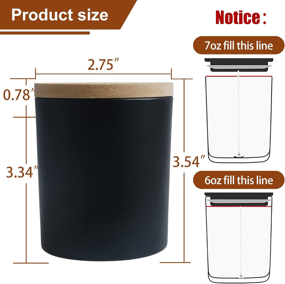 CONNOO 15 Pack 7 OZ Halloween Candle Jars with Bamboo Lids for Making Candles, Thick Black Glass