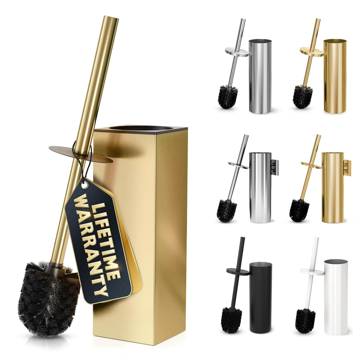Stainless Steel Toilet Brush and Holder Set Gold & Square Design - Corrosion and Scratch-Resistant