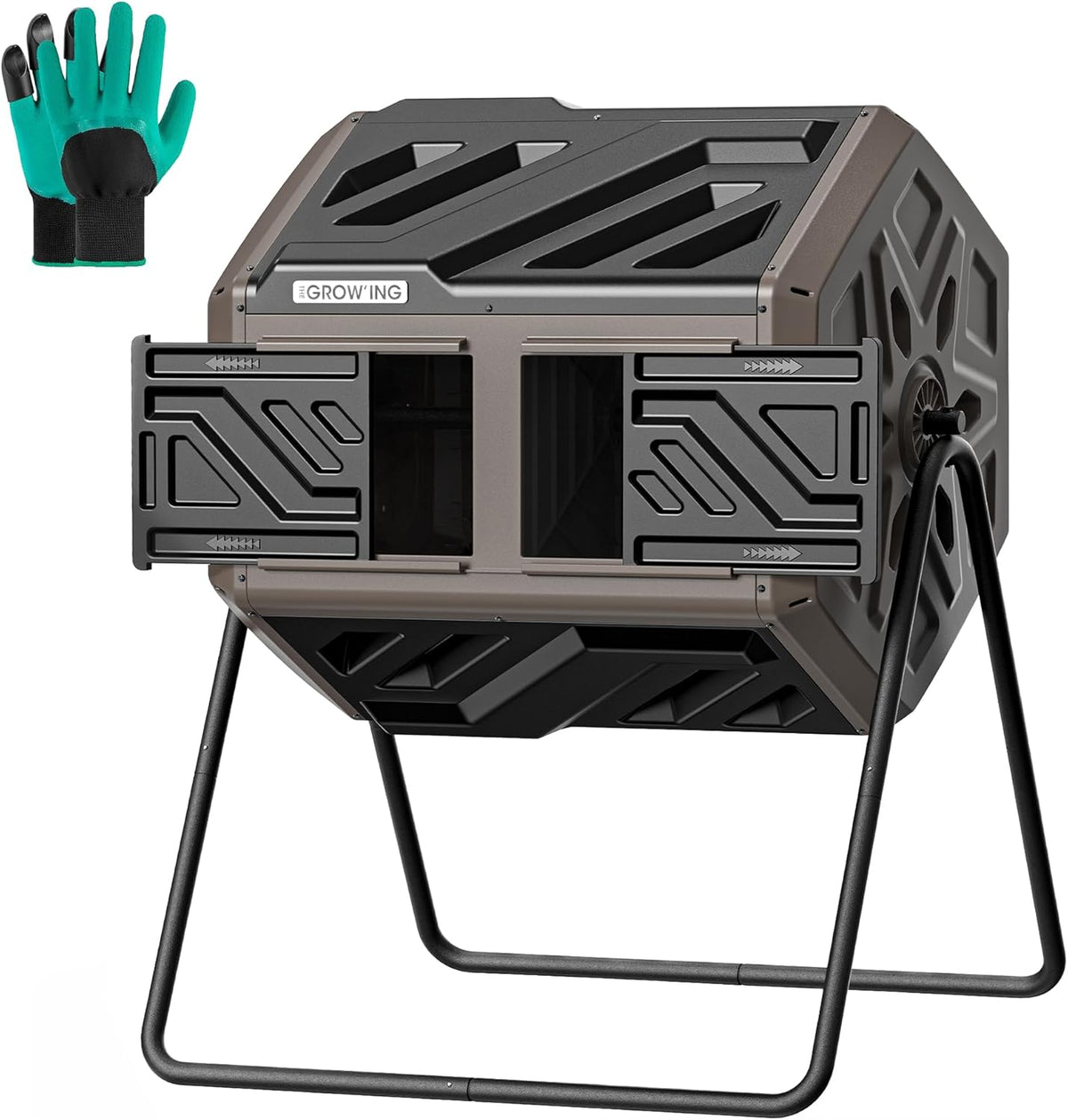 THEGROW'ING Updated 43 Gallon Compost Bin Outdoor, Fast Assemble Tumbling Composter, Dual Chamber