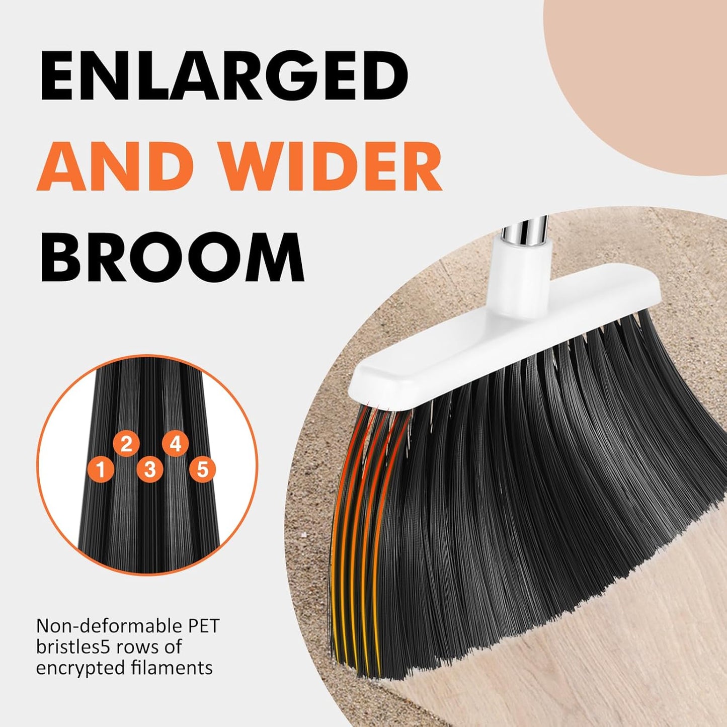 Heavy Duty Broom, 55 Inch Long Handle Outdoor Large Angle Brooms, Commercial Broom for Sweeping