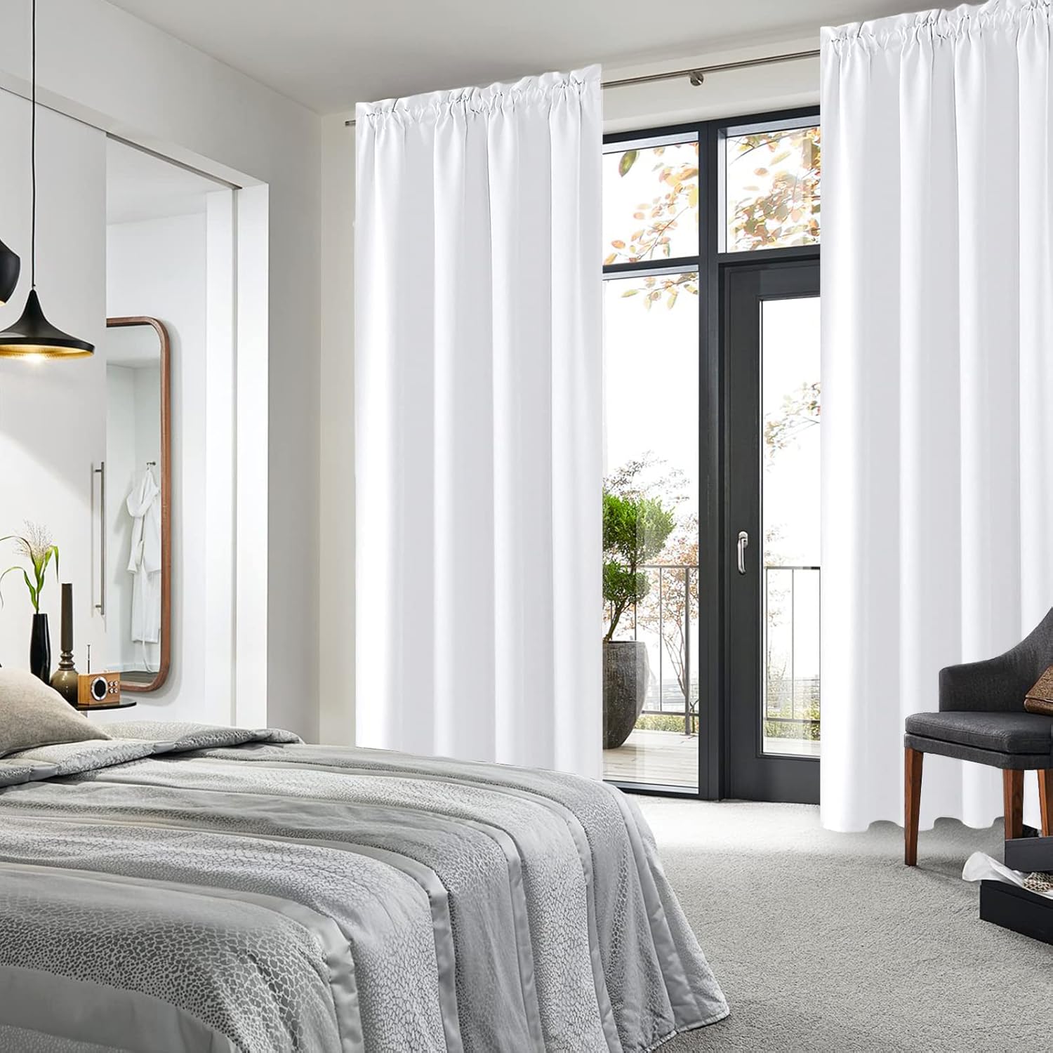 DWCN White Curtains for Living Room Thermal Insulated, 50% Light Blocking Curtains for Bedroom